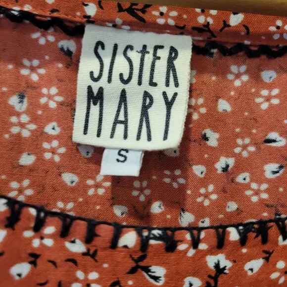 Sister Mary Embroidered Brown Floral Veronica Dress Small Boho Cottagecore - Picture 9 of 10